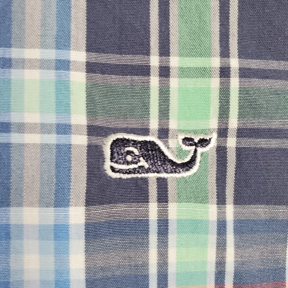 Vineyard Vines Whale Shirt MensXL Blue Green Pink‎ Plaid Preppy Classic